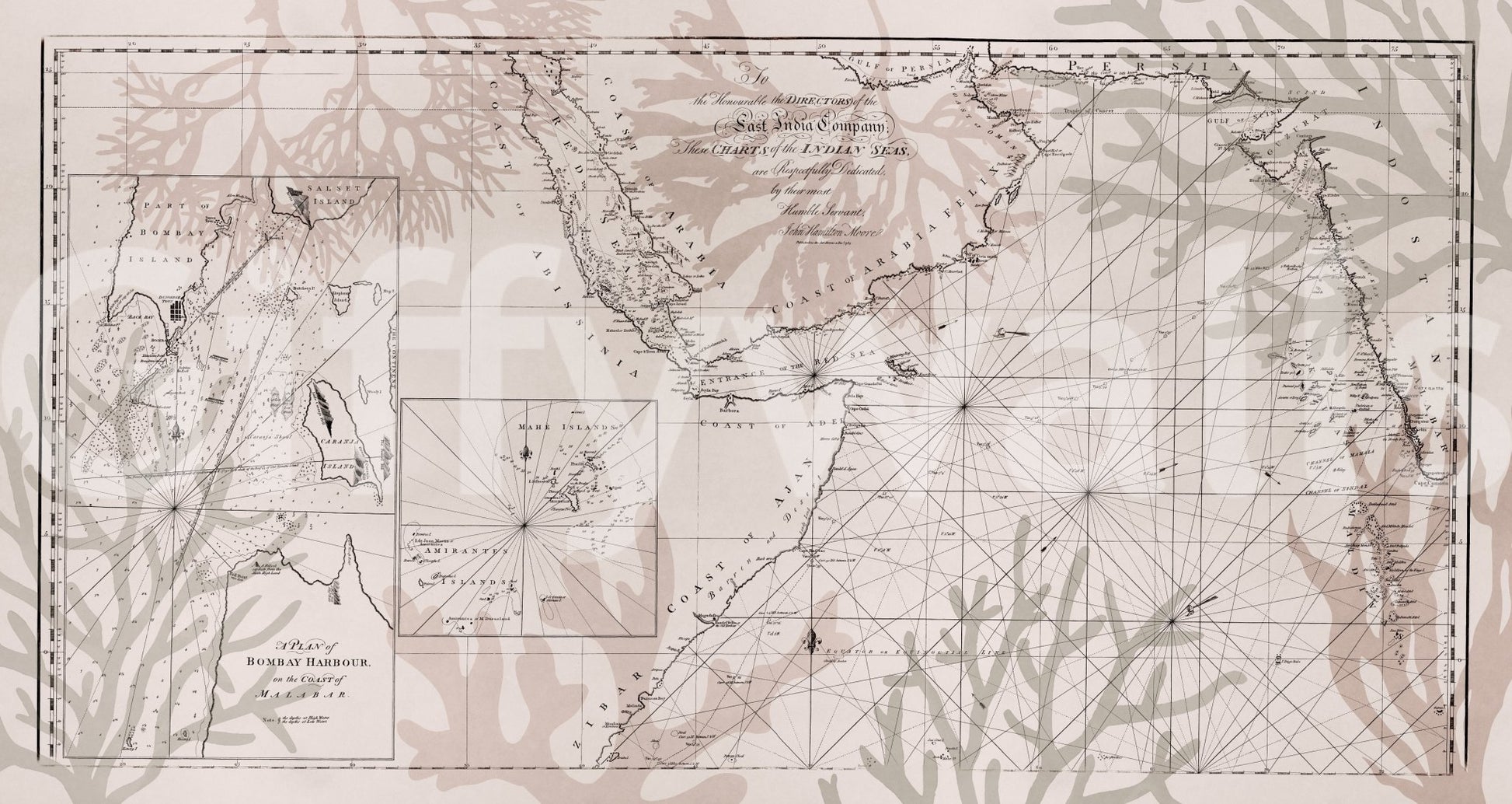Nature-inspired mural with East India trade map

