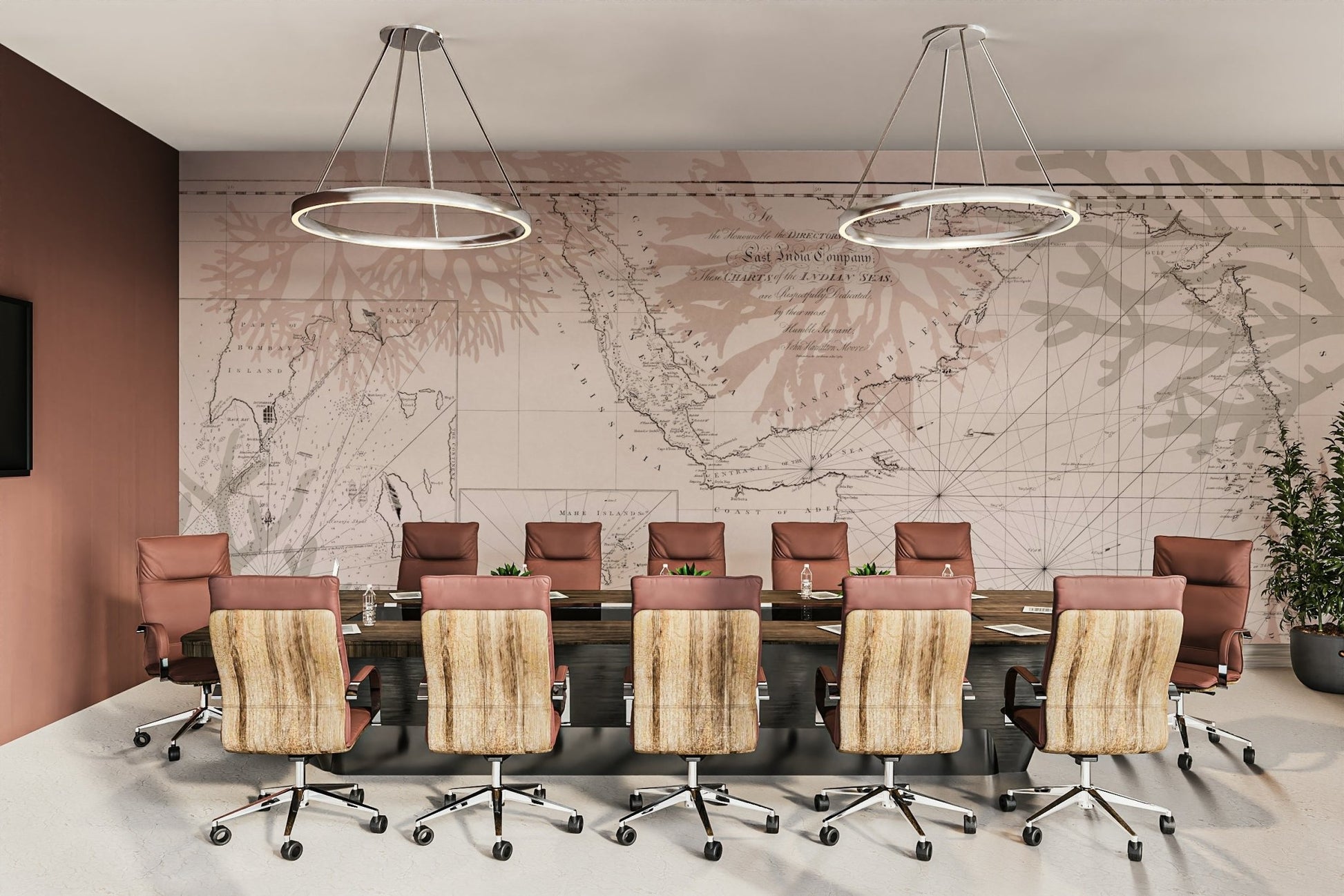 Historic chart wallpaper with botanical detail

