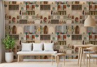 Palace story wall mural featuring layered facades and miniature-style scenes, GD8980