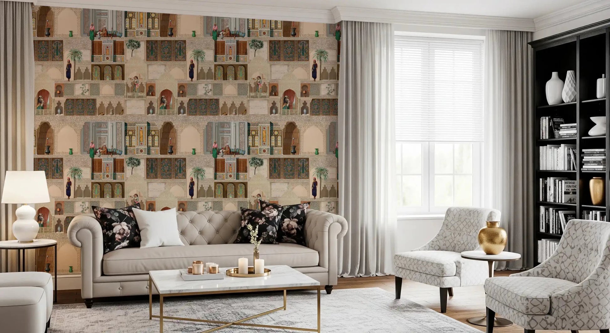 Decorative palace scene wall mural in a classic living room  setting, GD8980