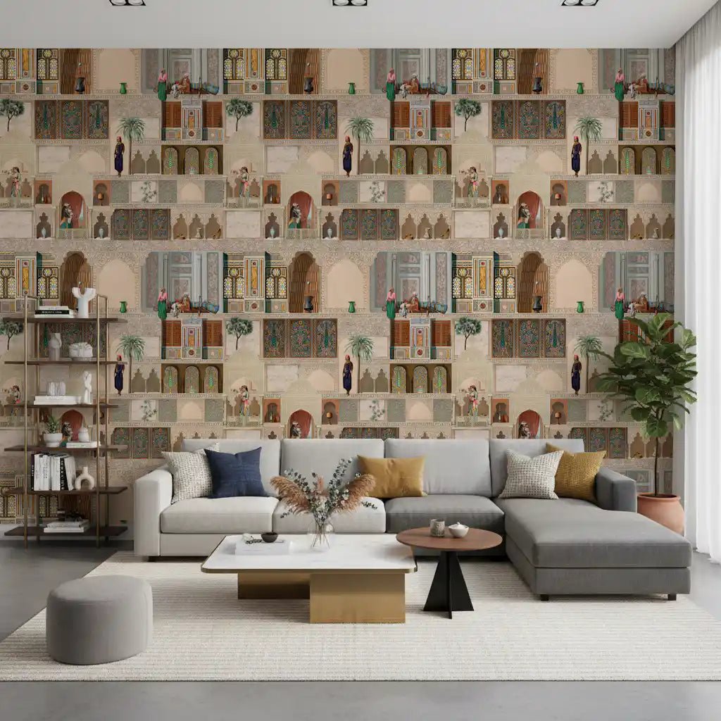 Eastern Palace Panorama Wall Mural adding character to a calm lounge, GD8980