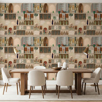 Eastern Palace Panorama Wall Mural in a dining room with layered palace scenes, GD8980