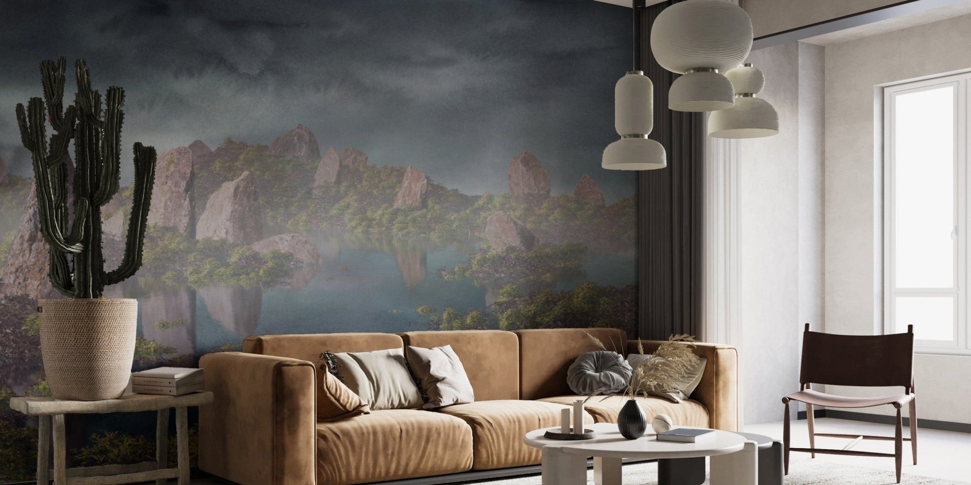 Dramatic Chinese landscape blue wallpaper for elegant interiors. DTIL02