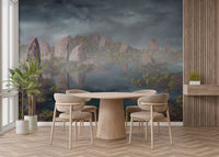 Blue Chinese landscape wallpaper for timeless and serene decor.