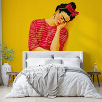 Sunlit floral silhouette mural in cozy amber tones

