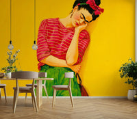 Bedroom styled with dreamy golden slumber mural

