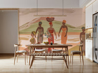 Bedroom accent wall featuring the inspiring African women figures as a centerpiece.