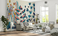 A calming foliage design wallpaper mural that defines a space.
