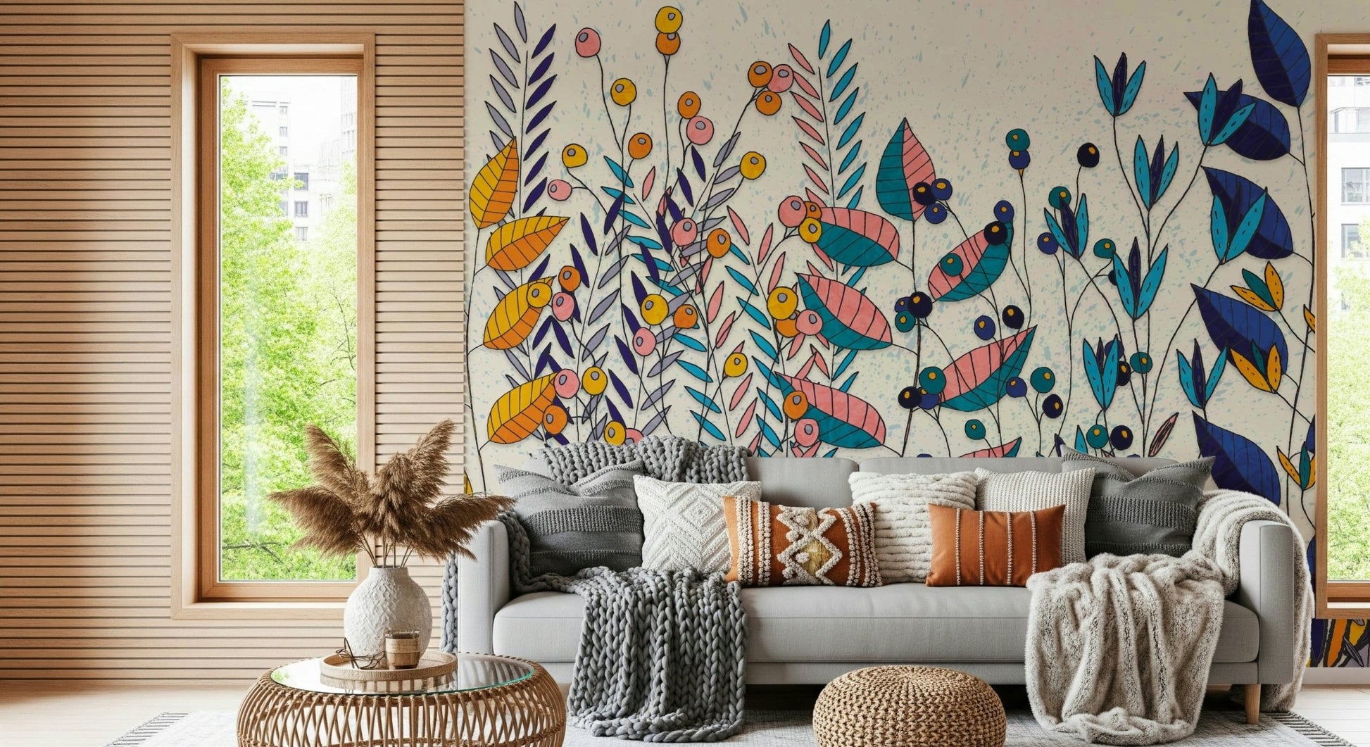 A serene abstract garden wall mural for artistic decor.
