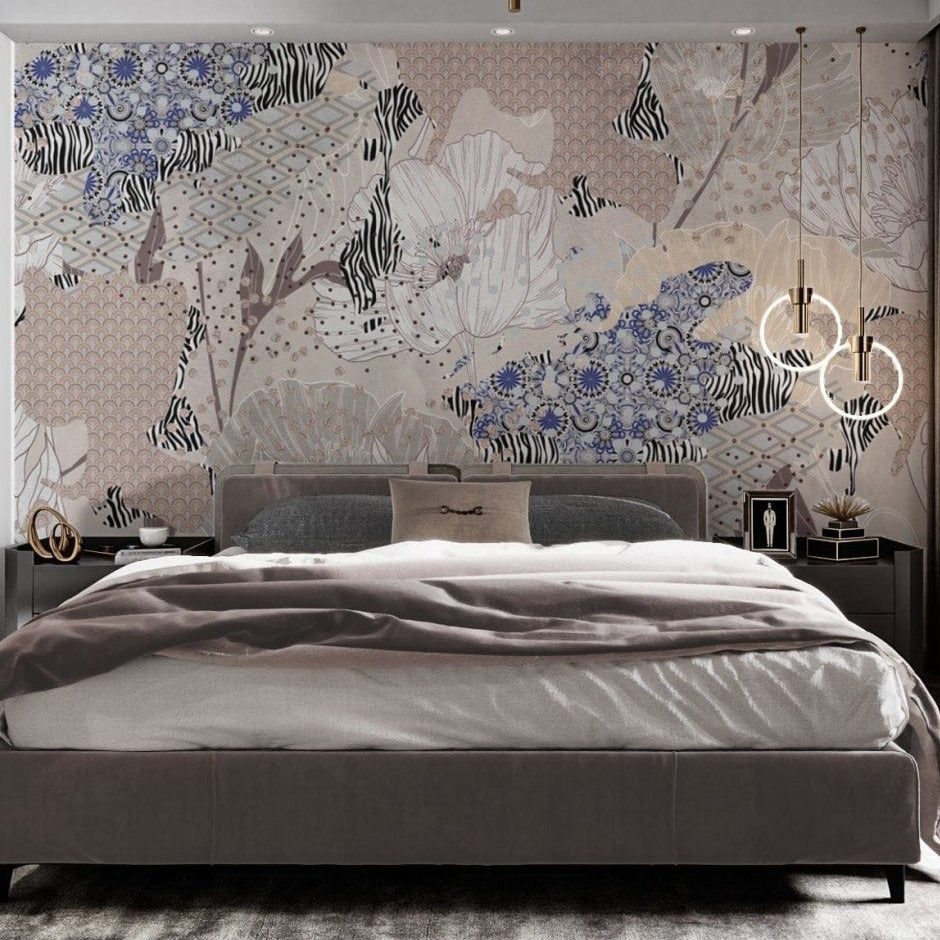 Contemporary floral patchwork wall design B751
