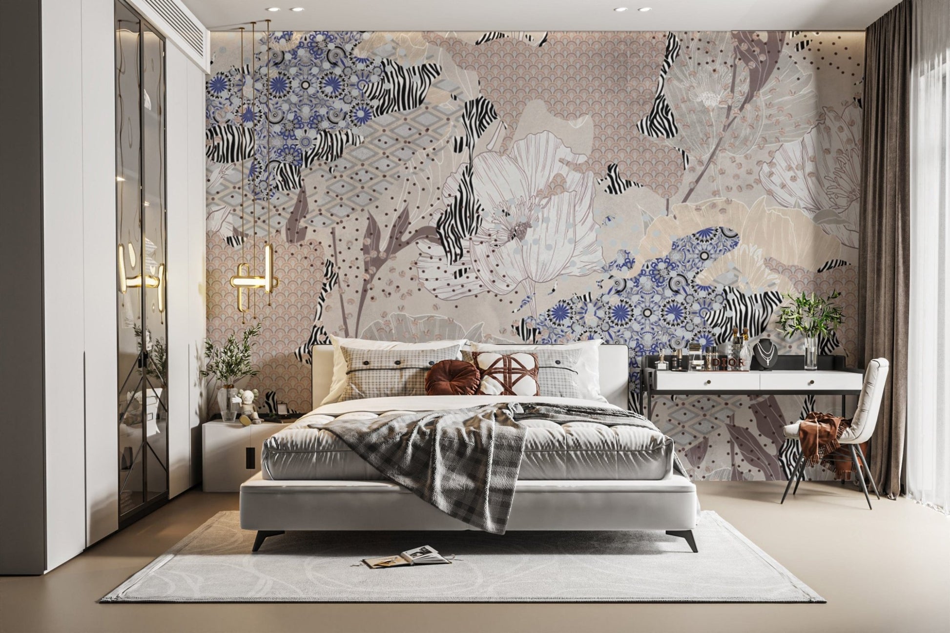 Eclectic botanical patchwork flower wallpaper B751

