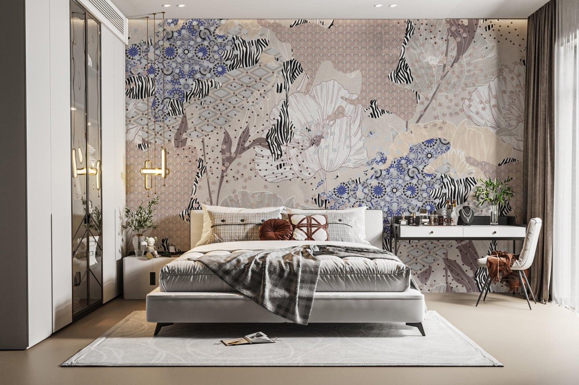 Eclectic botanical patchwork flower wallpaper B751
