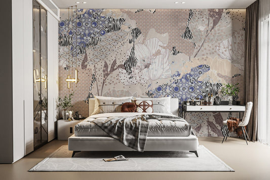 Eclectic botanical patchwork flower wallpaper
