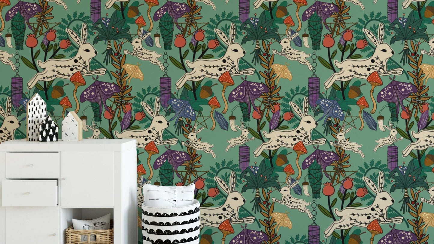 Green forest wallpaper with magical vibes
