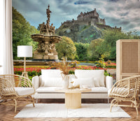 Hallway featuring Edinburgh Castle View wall mural and historic stone fortress