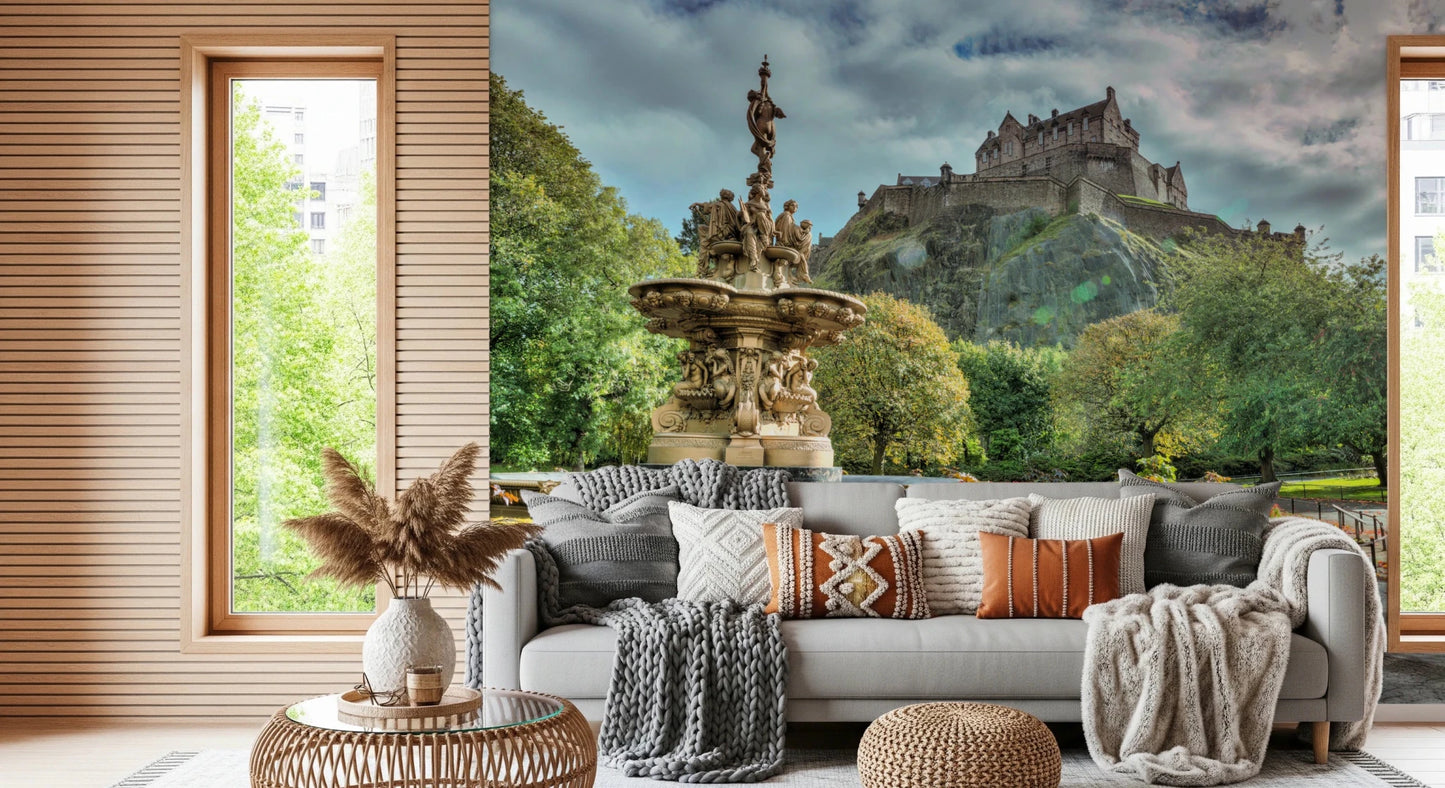 Edinburgh Castle View wall mural blending garden calm with fortress grandeur