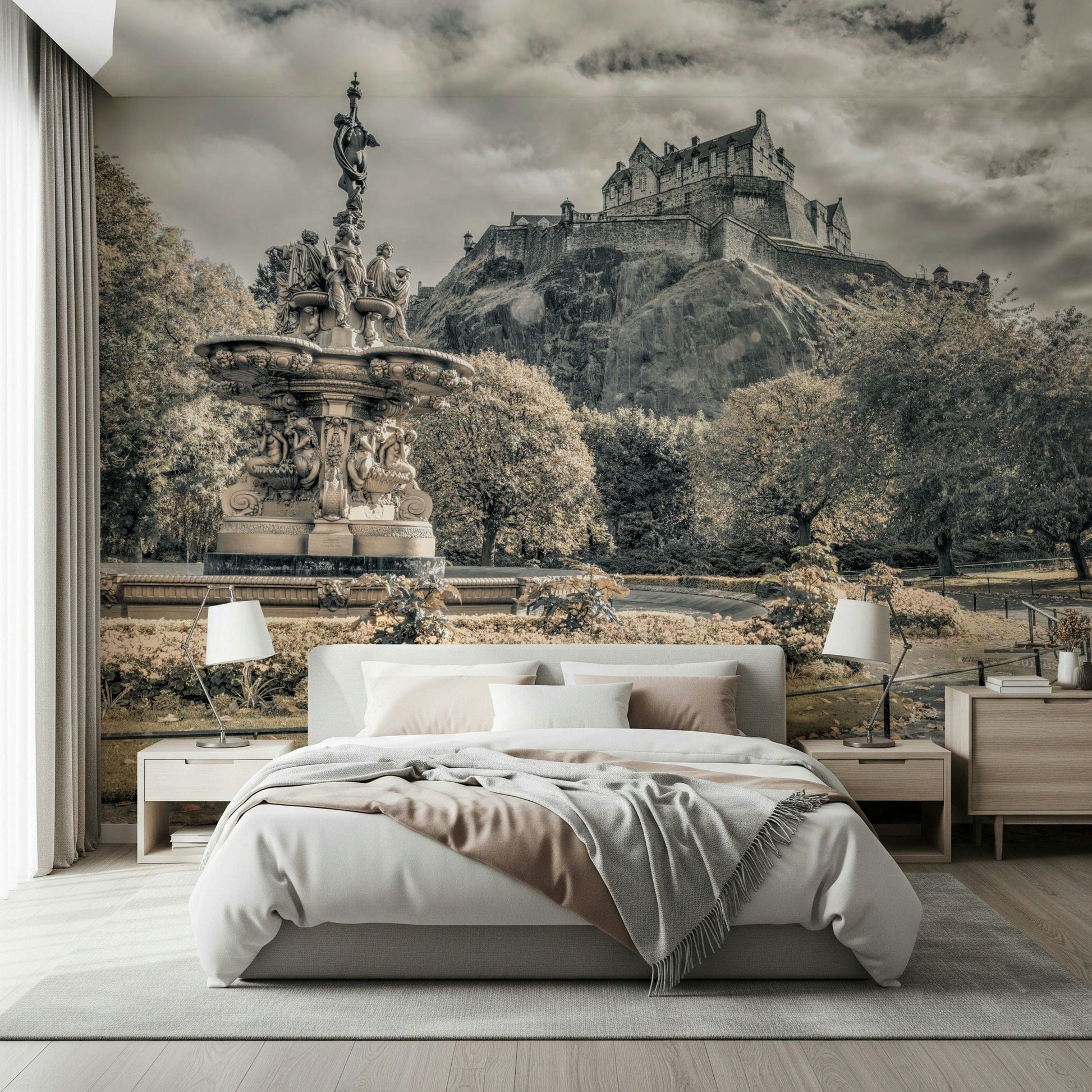 Panoramic view Edinburgh Castle Vista Wall Mural, peel and stick accent wall.