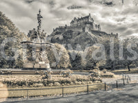 Classic monument Edinburgh Castle Vista Wall Mural, vintage effect wall covering.