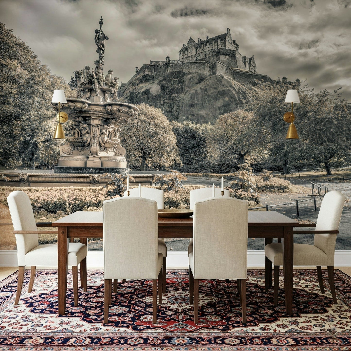 Historic European architecture Edinburgh Castle Vista Wall Mural, scenic wall mural.