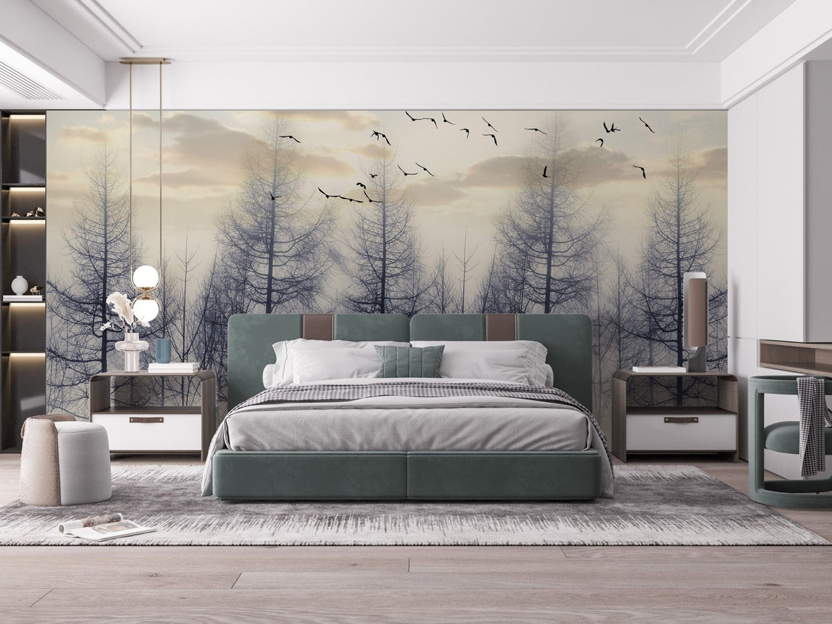 Eerie Foggy Forest Wallpaper for spooky bedrooms A575