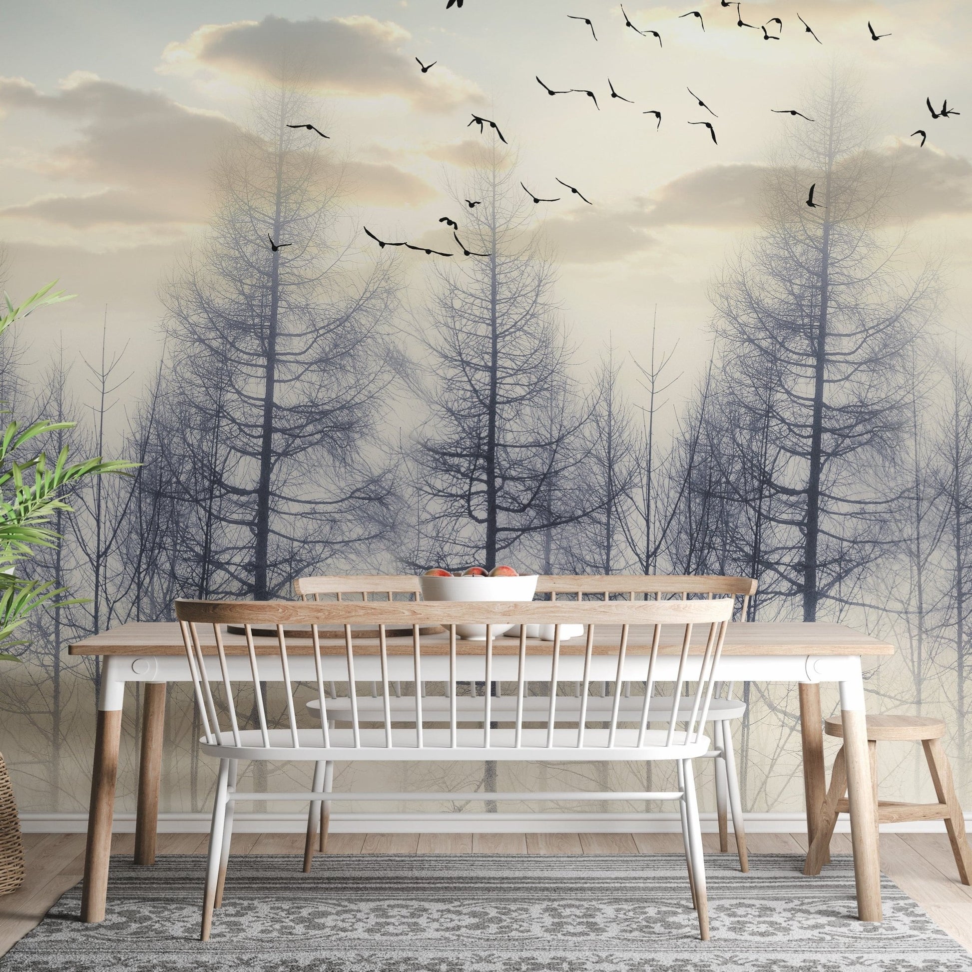 Eerie Foggy Forest Spooky Tree Halloween Wallpaper Mural - Giffywalls