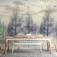 Eerie Foggy Forest Spooky Tree Halloween Wallpaper Mural - Giffywalls