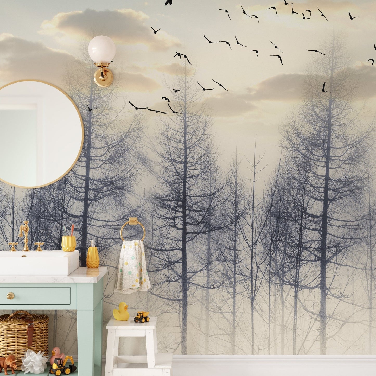 Eerie Foggy Forest Spooky Tree Halloween Wallpaper Mural - Giffywalls