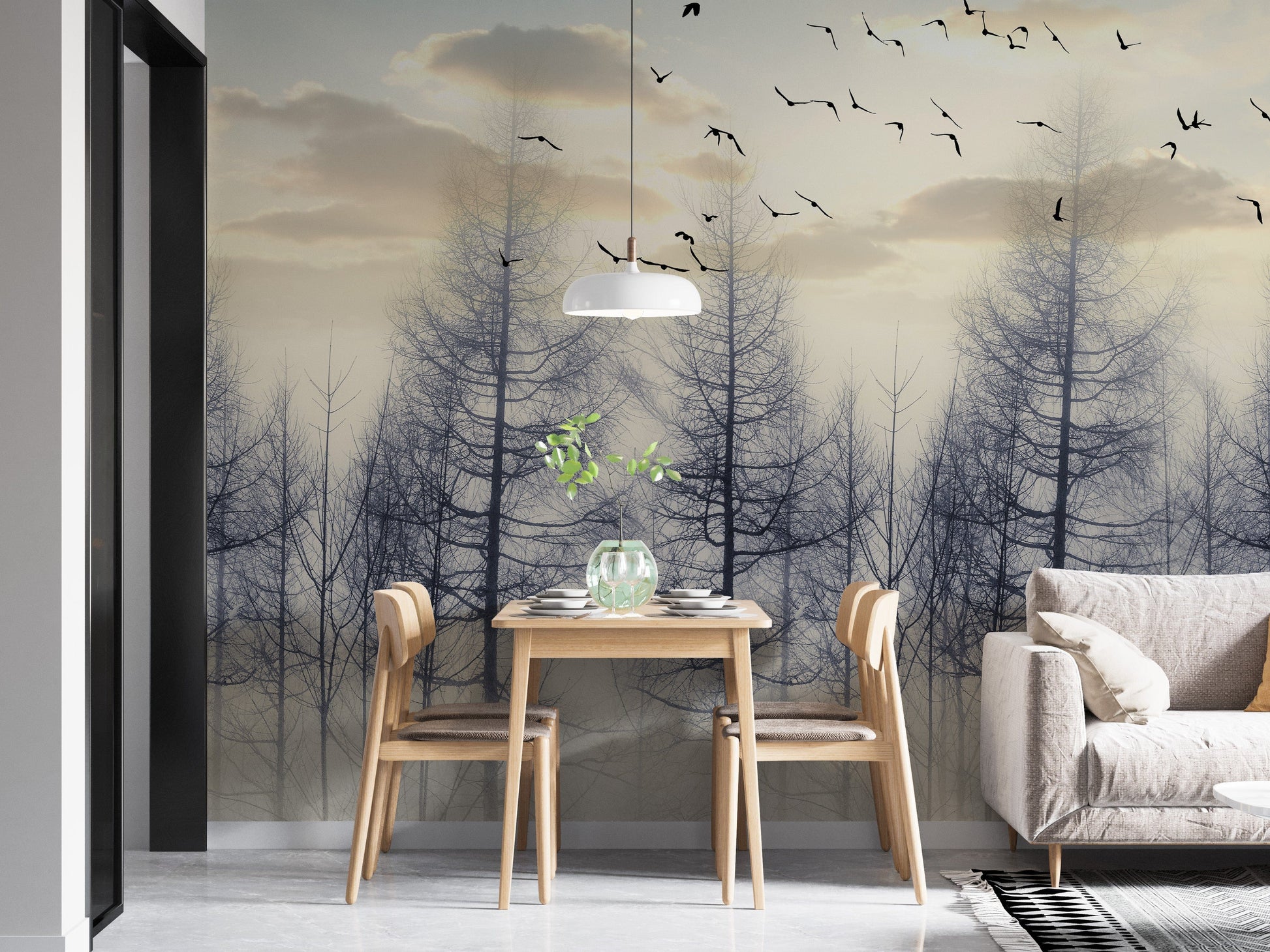 Eerie Foggy Forest Spooky Tree Halloween Wallpaper Mural - Giffywalls