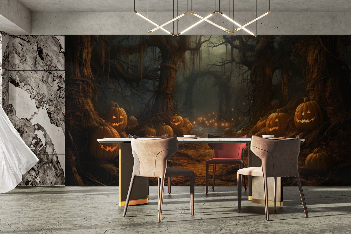 Eerie Pumpkin Forest bat wall mural