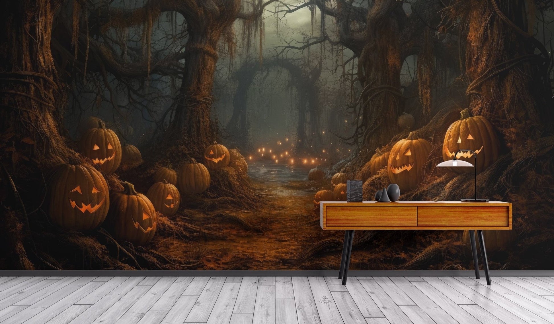 Eerie Pumpkin Forest creepy wall art

