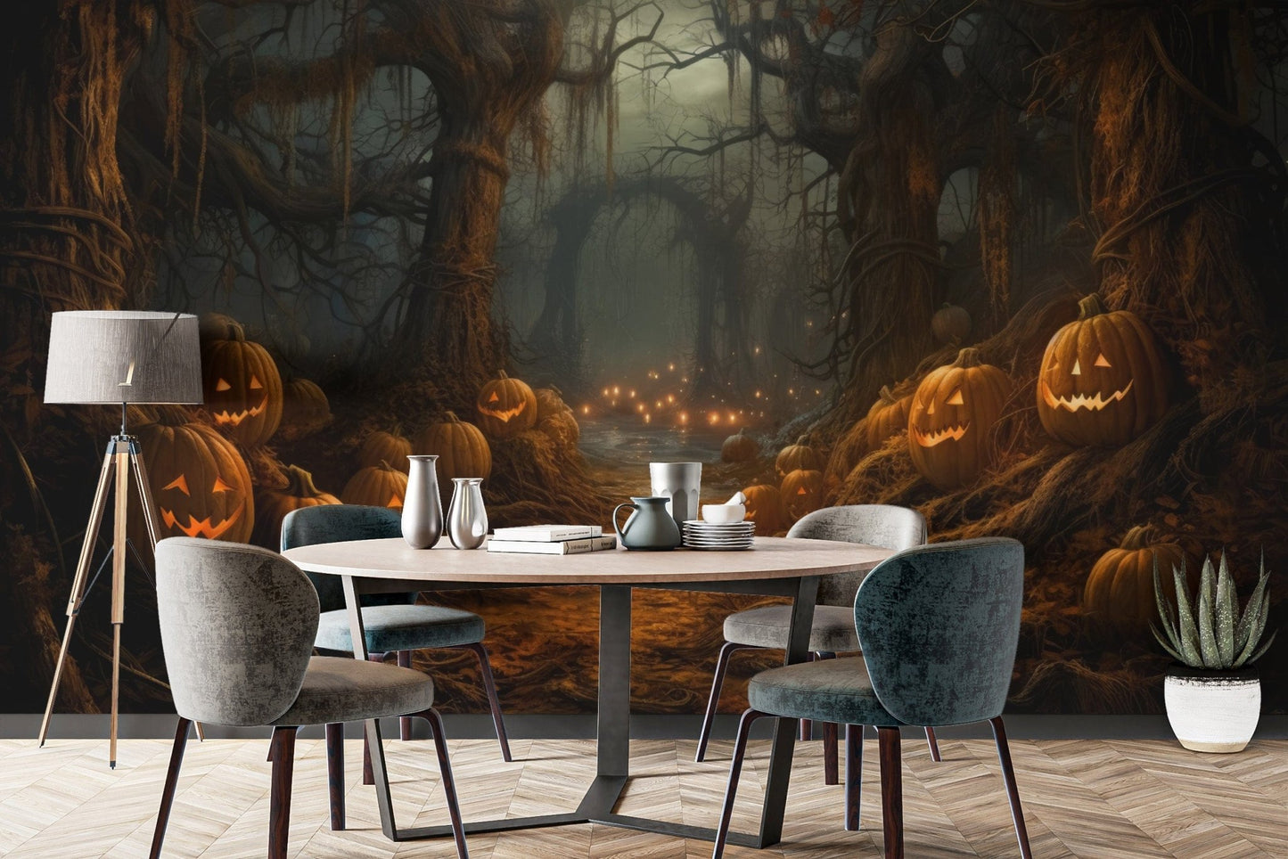 Eerie Pumpkin Forest graveyard wallpaper
