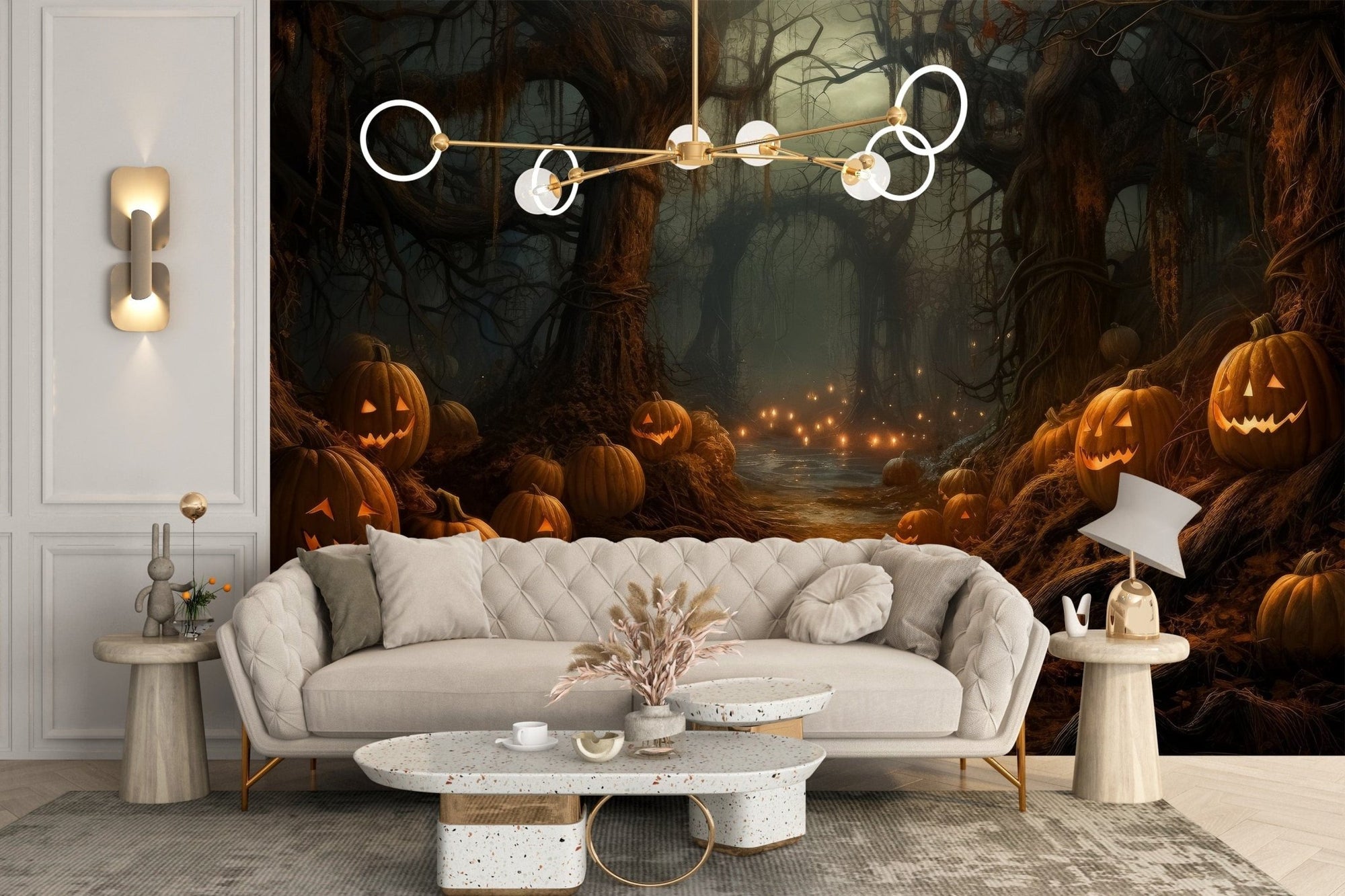 Eerie Pumpkin Forest Silhouette Wallpaper mural B795