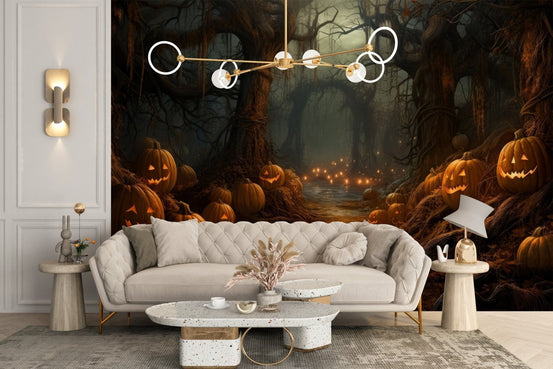 Eerie Pumpkin Forest Silhouette Wallpaper mural B795