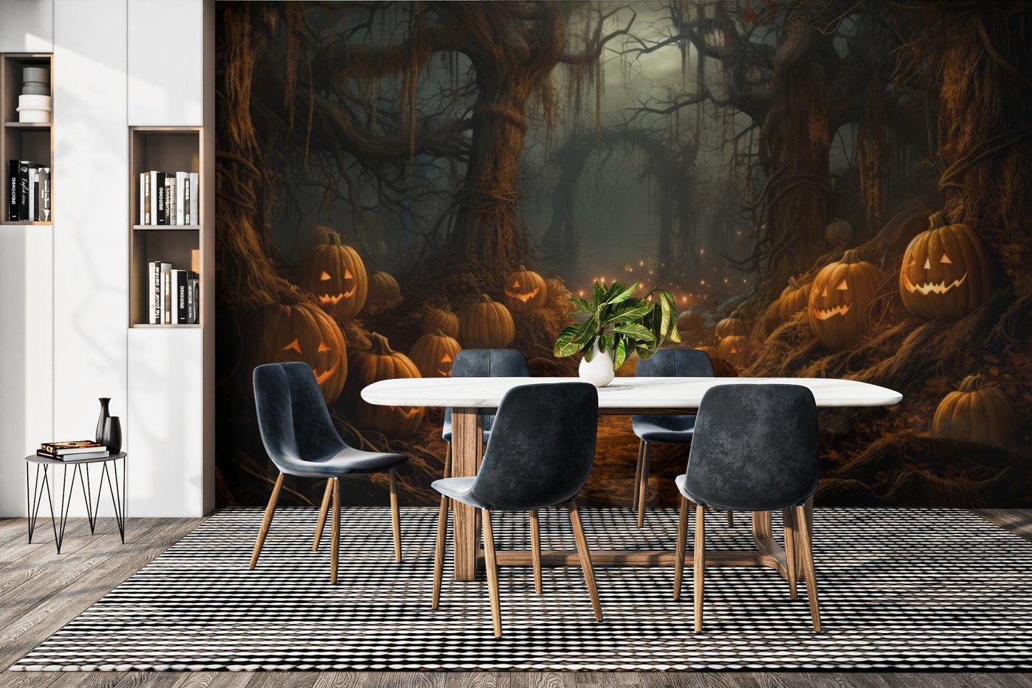Eerie Pumpkin Forest moon mural wallpaper