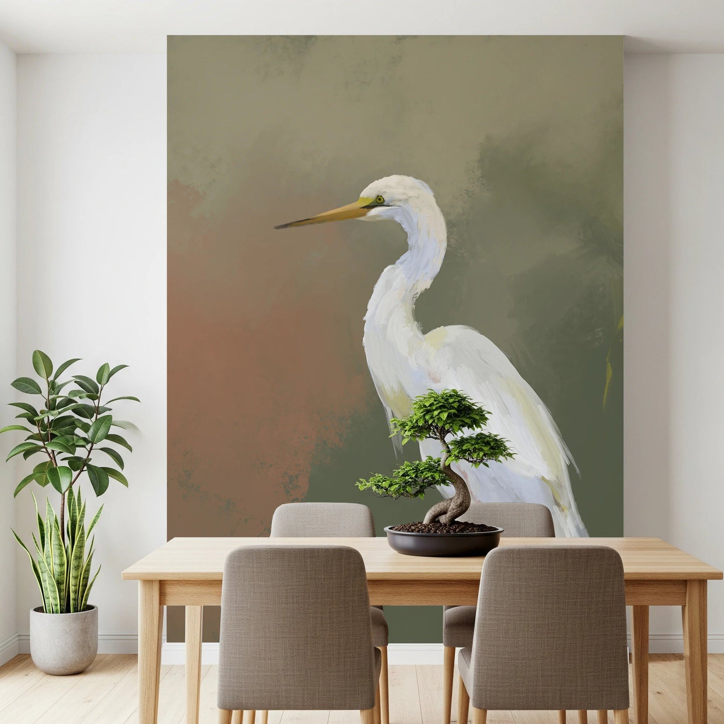 Egret Elegance Wall Mural for calm home wall decor