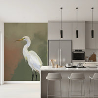 Egret Elegance Wall Mural with painted bird for bedroom wall
