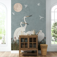 A peaceful wall mural with a soft, elegant design.

