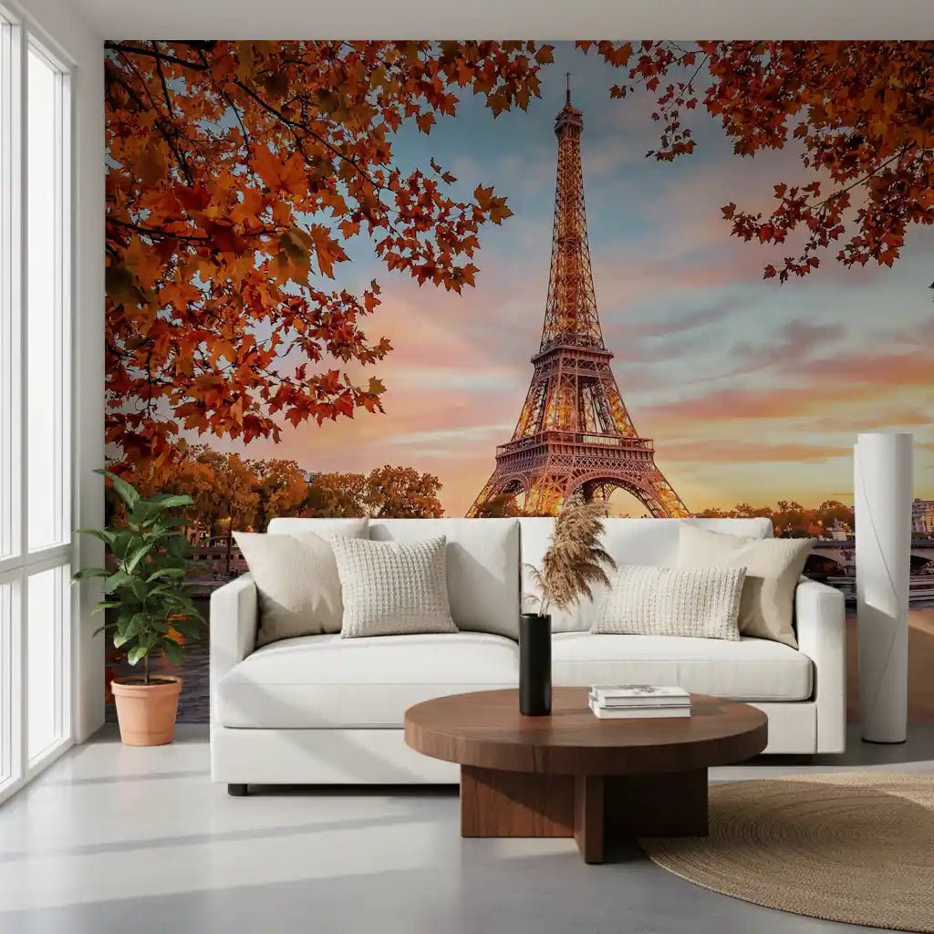 Office styled in Eiffel Autumn Glow wall mural with river view