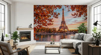 Hallway showing Eiffel Autumn Glow wall mural and autumn leaves