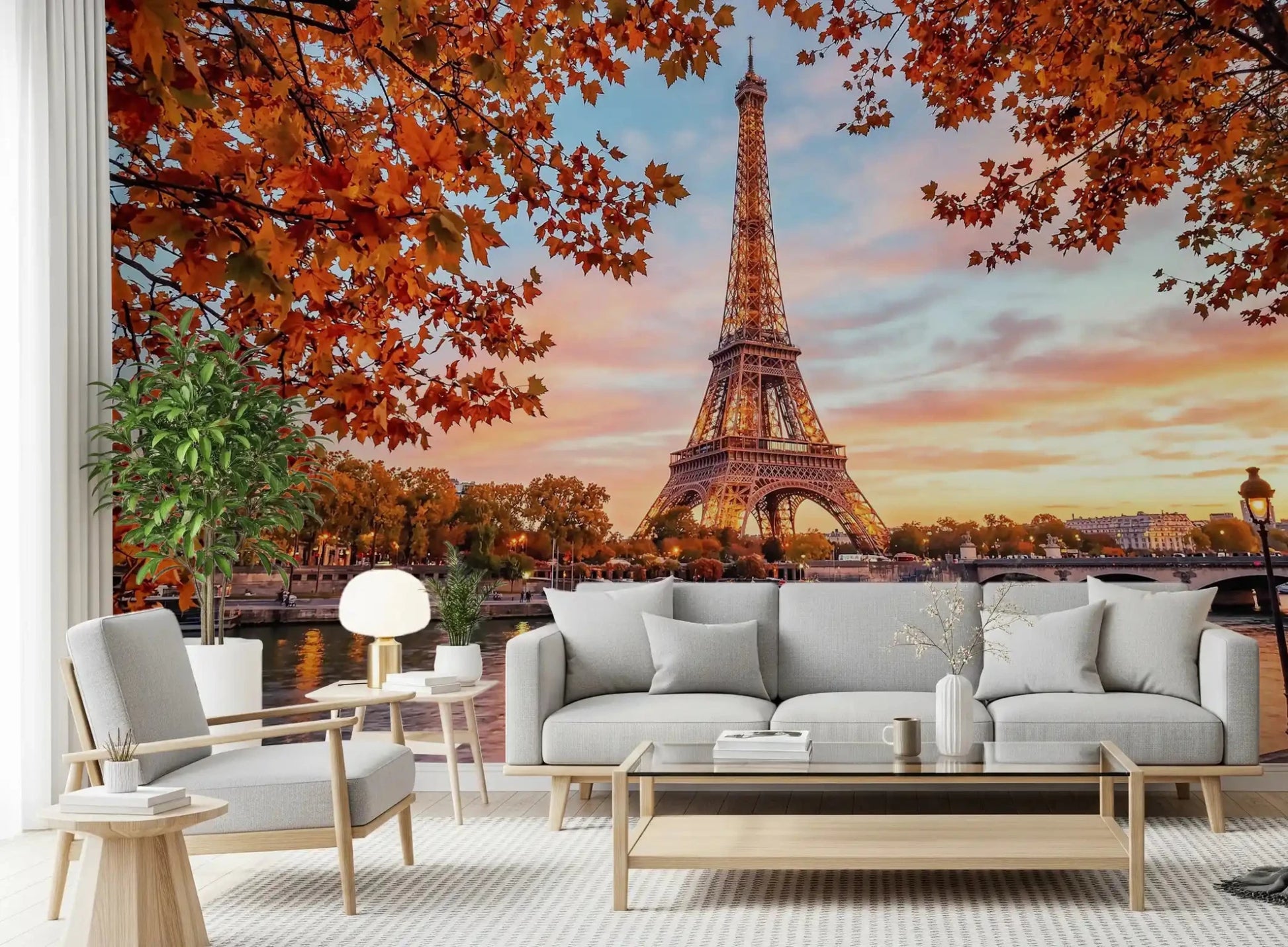 Eiffel Autumn Glow wall mural with Paris tower at sunset