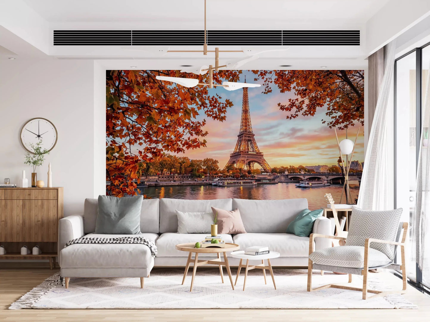 Paris skyline in Eiffel Autumn Glow wall mural with glow