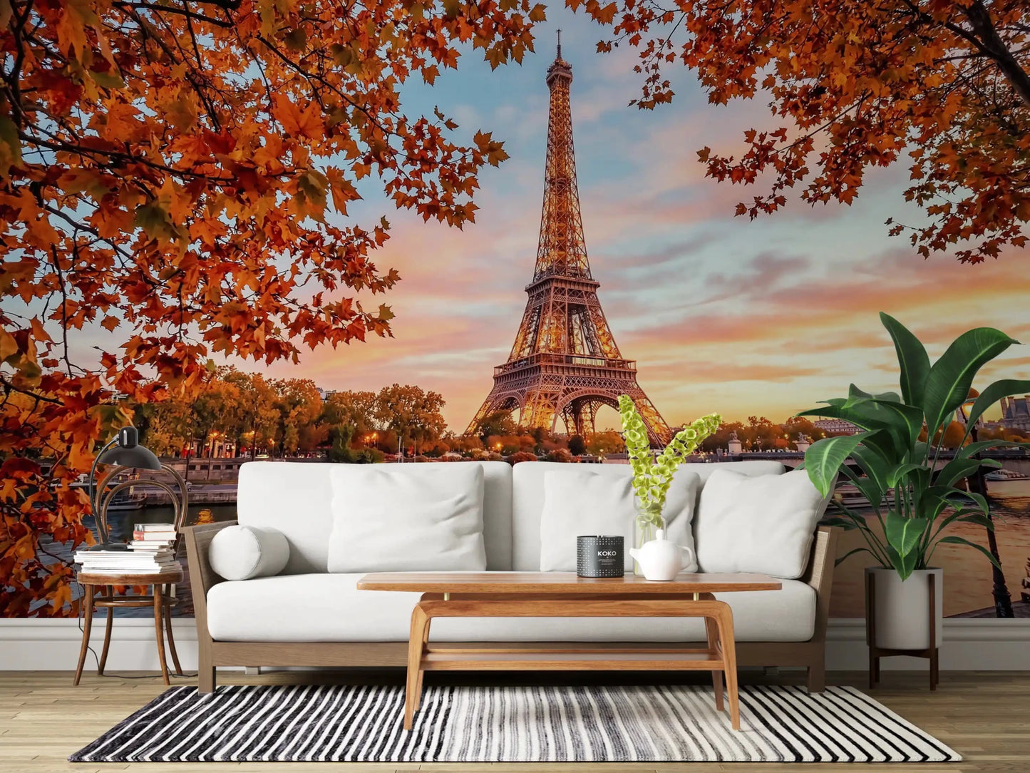 River reflections in Eiffel Autumn Glow wall mural scene