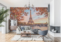 Scenic city view in Eiffel Autumn Glow wall mural artwork
