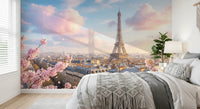 Sunlit Bedroom designed with Eiffel Bloom Wall Mural in romantic Paris hues