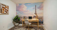 Study area featuring Eiffel Bloom Wall Mural with pastel Eiffel Tower scenery