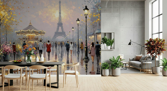 Eiffel Dreamscape Wall Mural wallpaper mural in a vintage living room.