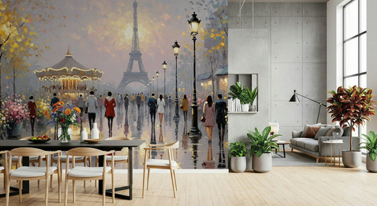 Eiffel Dreamscape Wall Mural wallpaper mural in a vintage living room.
