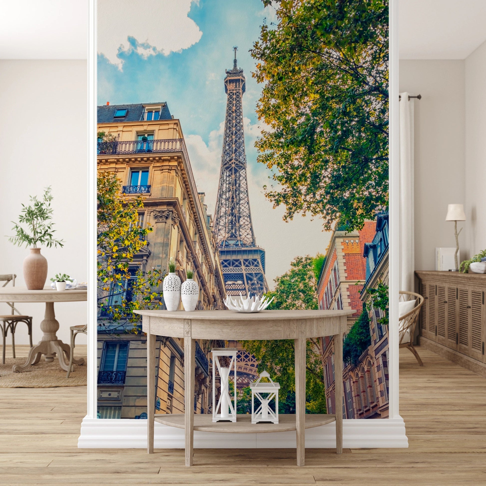 Neutral Eiffel mural design for bedroom wall decor