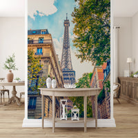 Neutral Eiffel mural design for bedroom wall decor