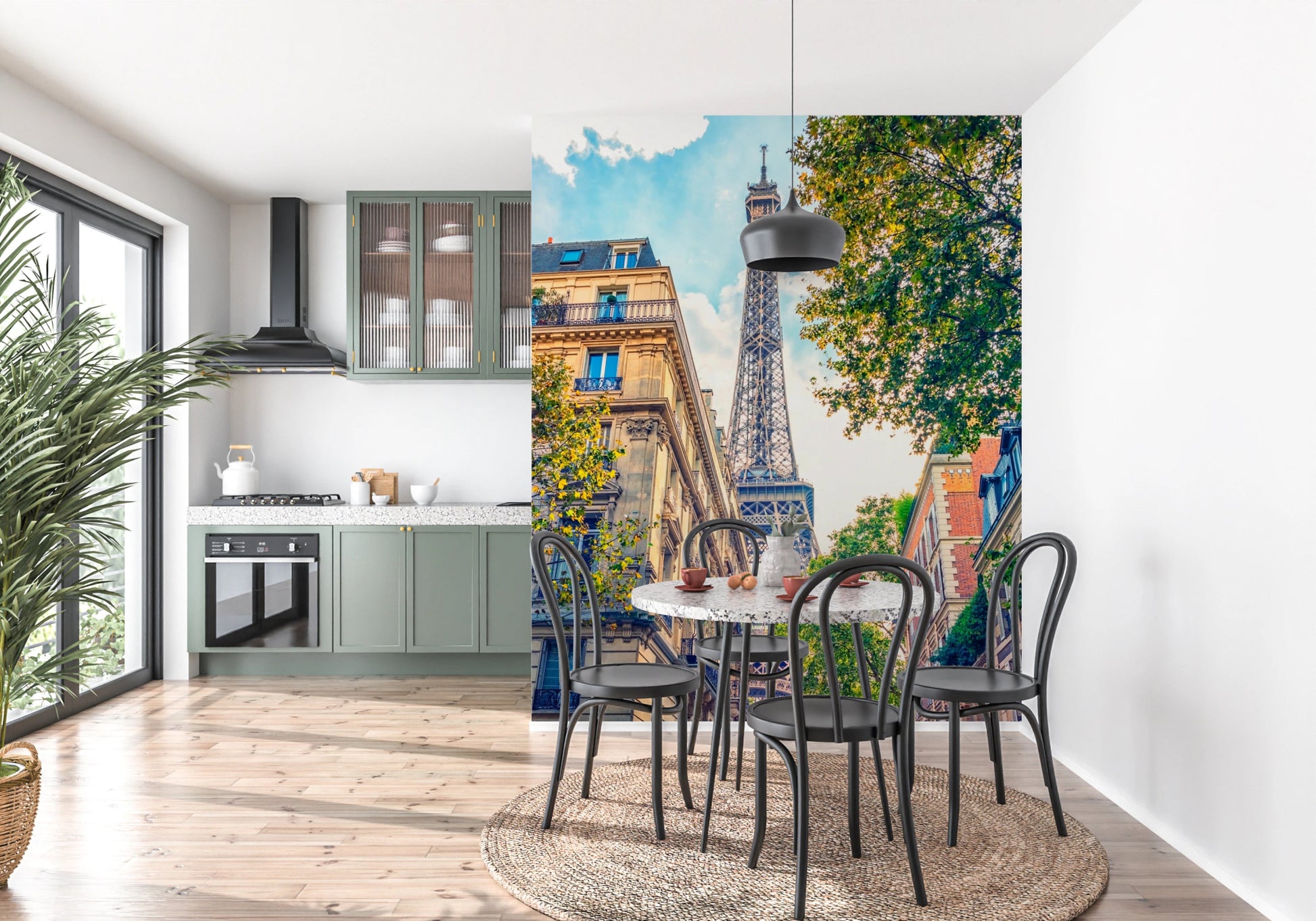 Elegant Paris city wall mural in office interior
